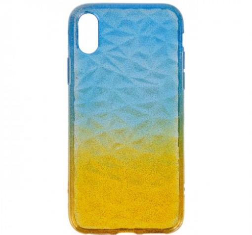 Луксозен силиконов калъф / гръб / TPU за Apple iPhone X / iPhone XS - призма / синьо и жълто / брокат