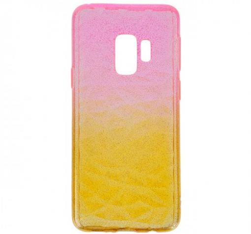 Луксозен силиконов калъф / гръб / TPU за Samsung S9 Plus G965 - призма / розово и жълто / брокат