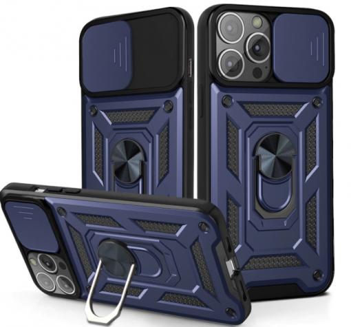Силиконов кейс TPU Rugged Case Magnetic Finger Ring Car Holder за Apple iPhone 13 Pro 6.1"- тъмно син