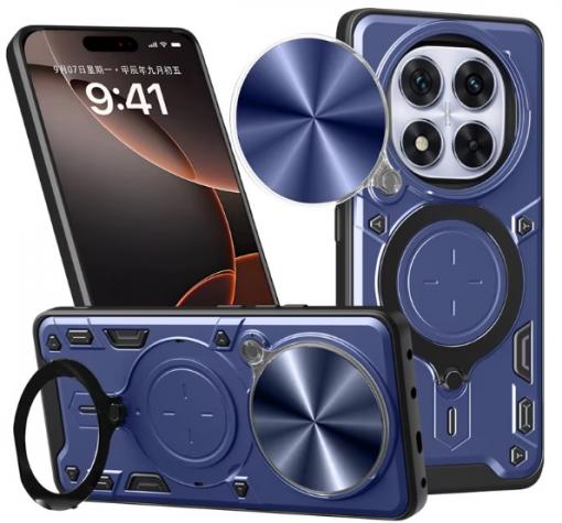 Удароустойчив гръб TPU кейс Slide Camera Case Magnetic Finger Ring Car Holder за Xiaomi Redmi Note 14 Pro Plus - тъмно син