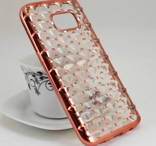 Силиконов калъф / гръб / TPU 3D за Samsung S7 G930 - прозрачен / звездички и коронки / Rose Gold кант