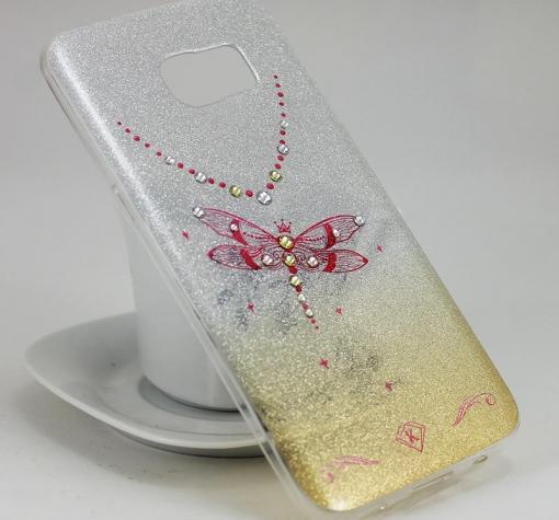 Луксозен силиконов калъф / гръб / TPU KINGXBAR с камъни Swarovski за Samsung S7 Edge G935 - сребристо със златисто / преливащ / водно конче / брокат