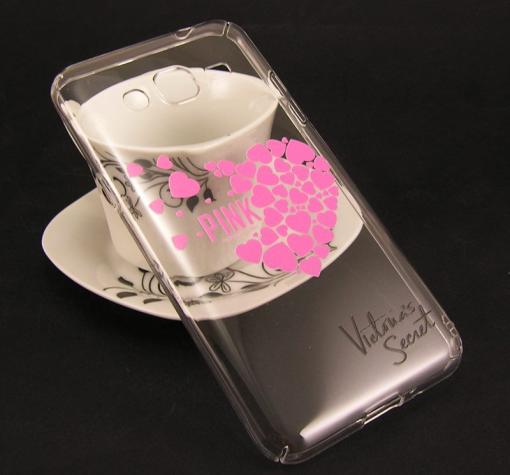 Силиконов калъф / гръб / TPU за Samsung J5 2016 J510 - прозрачен / розови сърца / Victoria's Secret