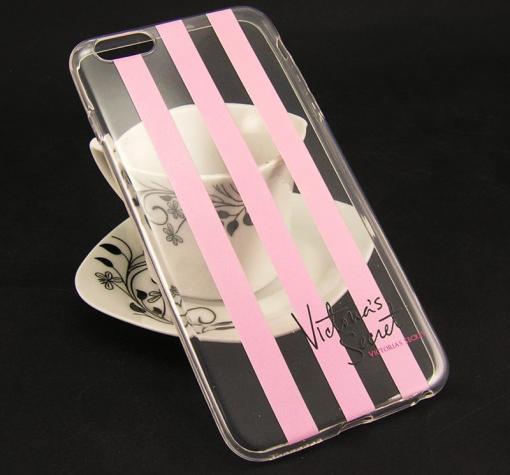 Твърд гръб за Apple iPhone 6 / iPhone 6S - прозрачен / розово райе / Victoria`s Secret