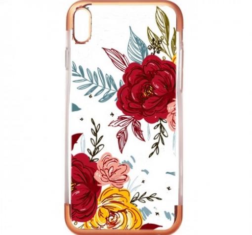 Силиконов калъф / гръб / TPU за Apple iPhone X / iPhone XS - цветя / Rose Gold кант