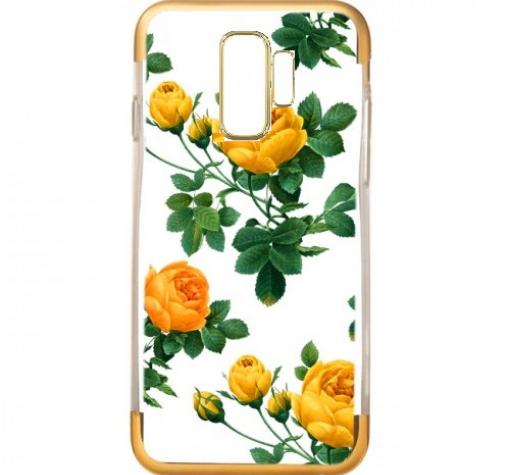 Силиконов калъф / гръб / TPU за Samsung S9 G960 - жълти рози / златист кант