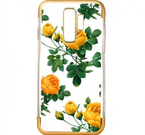 Силиконов калъф / гръб / TPU за Samsung S9 Plus G965 - жълти рози / златист кант