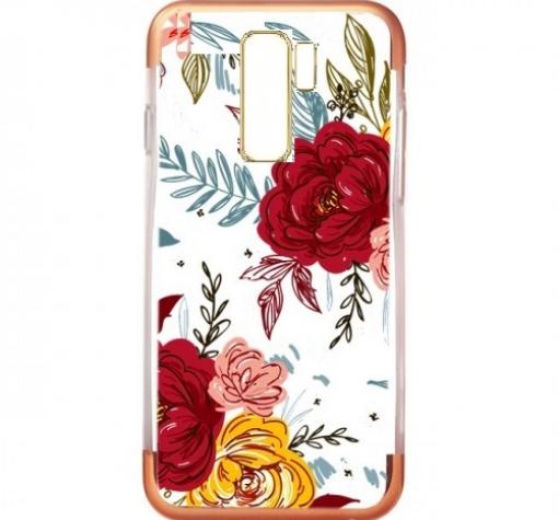 Силиконов калъф / гръб / TPU за Samsung S9 Plus G965 - цветя / Rose Gold кант