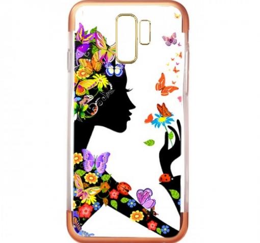 Силиконов калъф / гръб / TPU за Samsung S9 G960 - момиче с пеперуди / Rose Gold кант
