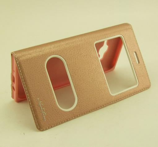 Кожен калъф Flip тефтер S-View New Face за Samsung J5 J500 - Rose Gold