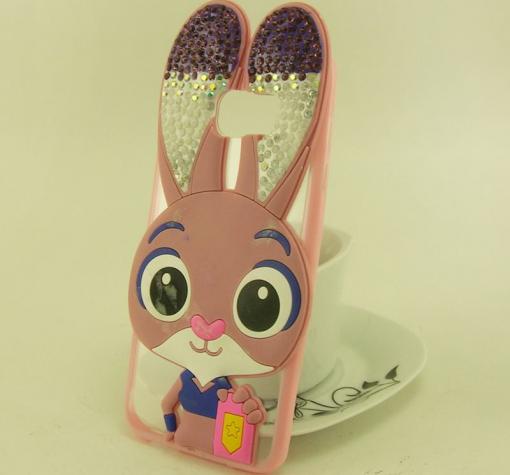 Луксозен твърд гръб 3D с камъни и силиконов кант за Samsung A5 2017 A520 - Zootropolis / розов / лилави ушички