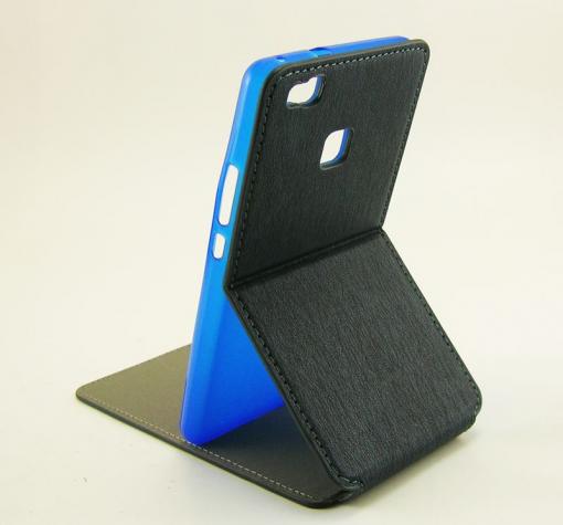 Кожен калъф Flip тефтер Flexi със силиконов гръб и стойка за Huawei P9 Lite - тъмно син