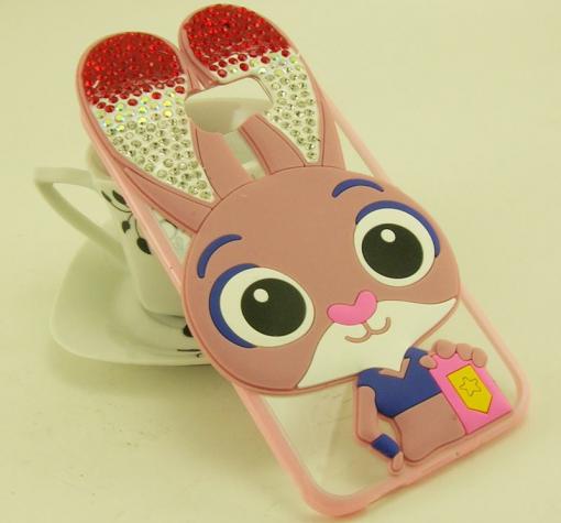 Луксозен твърд гръб 3D с камъни и силиконов кант за Samsung S7 Edge G935 - Zootropolis / розов / червени ушички