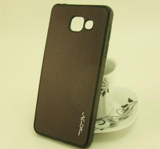 Луксозен силиконов калъф / гръб / TPU New Face за Samsung A5 2016 A510 - тъмно кафяв / имитиращ кожа