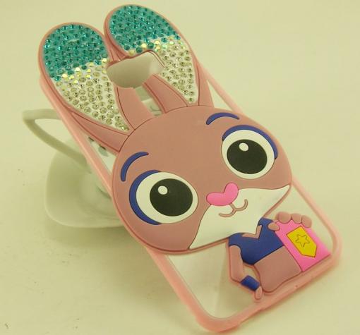 Луксозен твърд гръб 3D с камъни и силиконов кант за Samsung S7 Edge G935 - Zootropolis / розов / зелени ушички