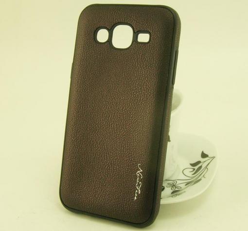Луксозен силиконов калъф / гръб / TPU New Face за Samsung J5 J500 - тъмно кафяв / имитиращ кожа