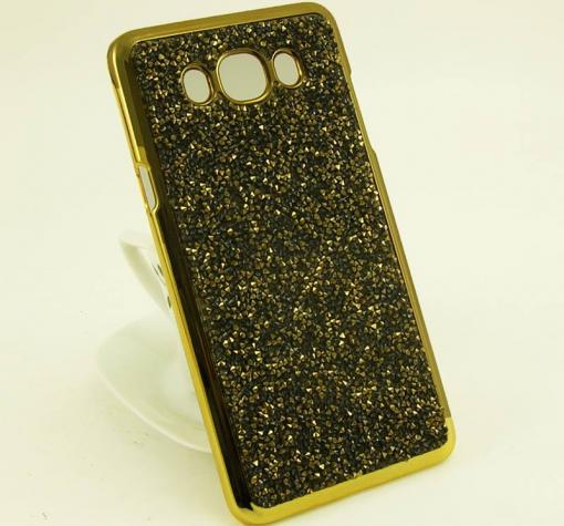 Луксозен твърд гръб с камъни за Samsung J7 2016 J710 - черно със златисто