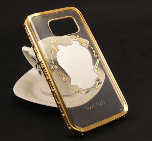 Луксозен силиконов калъф / гръб / TPU 3D Good Luck за Samsung S7 G930 - огледало / златист кант