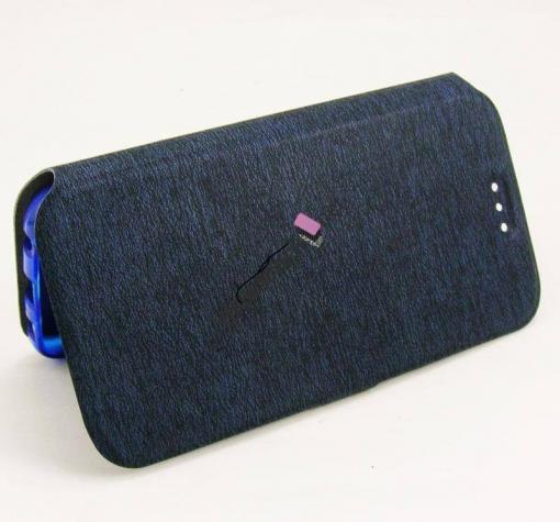 Кожен калъф Flip тефтер със стойка за Huawei Y5 II / Y5 2 / Y6 II compact - тъмно син / Flexi