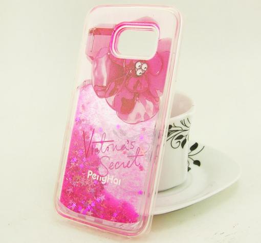 Силиконов калъф / гръб / TPU 3D за Samsung S7 Edge G935 - парфюм / Victoria`s Secret / розов брокат