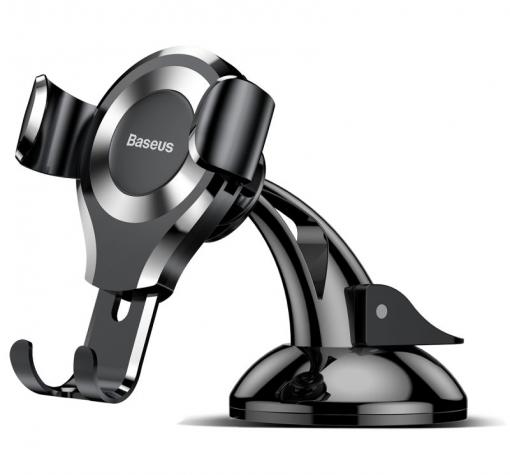Универсална стойка за кола Baseus Osculum Gravity Car Mount за Samsung, Apple, Huawei, Lenovo, LG, HTC, Sony, Nokia, ZTE, Xiaomi - черна със сребристо / въртяща се на 360 градуса