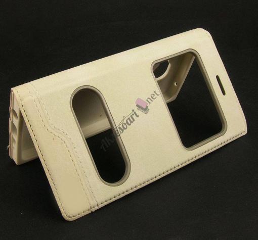 Кожен калъф Flip тефтер S-View New Face за Samsung J7 2016 J710 - бял / Flexi