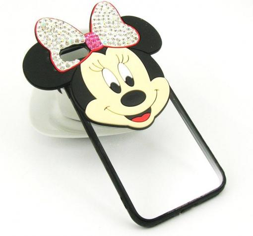Силиконов калъф / гръб / TPU 3D с камъни за Apple iPhone 7 - прозрачен / Minnie Mouse / бяла панделка