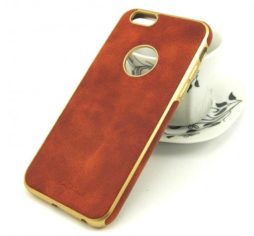 Луксозен силиконов калъф / гръб / TPU New Face за Apple iPhone 6 / iPhone 6S - кафяв / имитиращ кожа