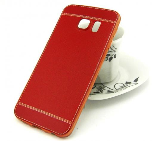 Луксозен силиконов калъф / гръб / TPU за Samsung S7 G930 - тъмно червен / имитиращ кожа