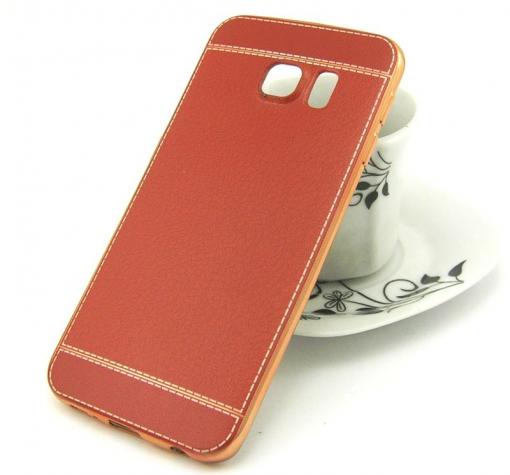 Луксозен силиконов калъф / гръб / TPU за Samsung S6 Edge G925 - кафяв / имитиращ кожа
