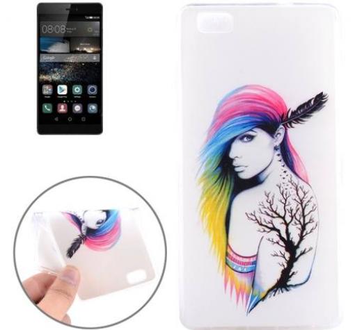 Силиконов калъф / гръб / TPU за Huawei Ascend P8 - бял / момиче с многоцветна коса