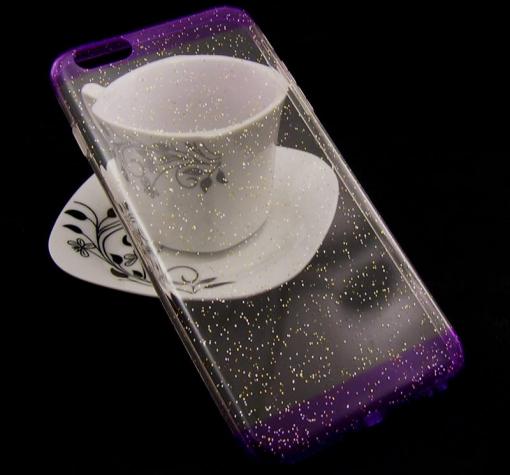 Силиконов калъф / гръб / TPU с брокат за Apple iPhone 6 Plus / iPhone 6S Plus - прозрачен с лилаво
