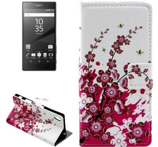 Кожен калъф Flip тефтер със стойка за Sony Xperia Z5 - Peach Blossom