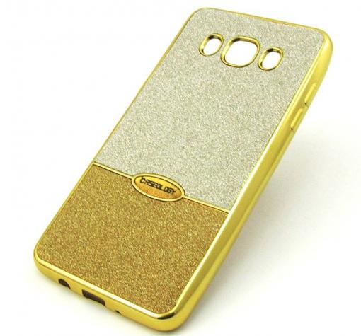 Луксозен силиконов калъф / гръб / TPU CASEOLOGY за Samsung J5 2016 J510 - златисто със сребристо / брокат