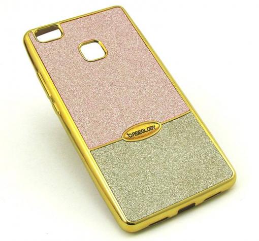 Луксозен силиконов калъф / гръб / TPU CASEOLOGY за Huawei P9 Lite - Rose Gold със сребристо / брокат