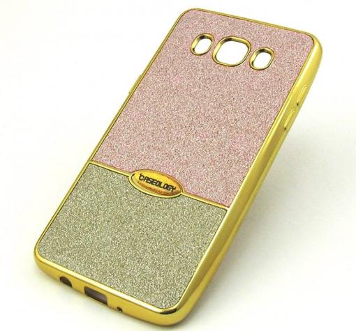 Луксозен силиконов калъф / гръб / TPU CASEOLOGY за Samsung J7 2016 J710 - Rose Gold със сребристо / брокат