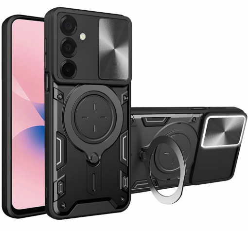 Удароустойчив твърд гръб / Кейс Defender Armor Ring Magnetic Holder lens cover Samsung A57 - черен