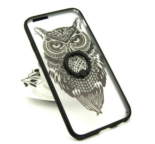 Твърд гръб със стойка за Apple iPhone 6 / iPhone 6S - прозрачен / бухал / мат