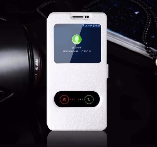 Кожен калъф Flip тефтер S-View със стойка за Huawei Y5 II / Y5 2 / Y6 II Compact - бял