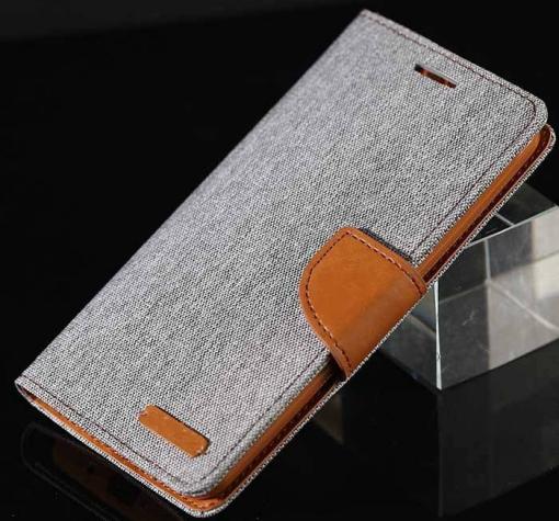 Луксозен кожен калъф Flip тефтер със стойка MERCURY Fancy Canvas Samsung J7 2017 J730 - сив