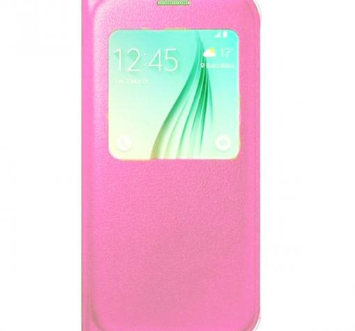 Кожен калъф Flip Cover S View тип тефтер за Samsung S6 Edge G925 - розов