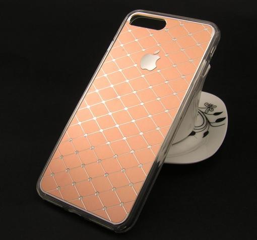 Луксозен твърд гръб със силиконов кант и камъни Anyland за Apple iPhone 7 Plus - Rose Gold / ромбове