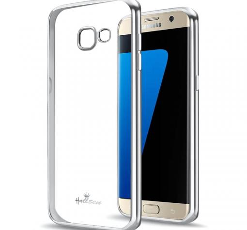 Луксозен силиконов калъф / гръб / TPU Hallsen за Samsung A5 2016 A510 - прозрачен / сребрист кант