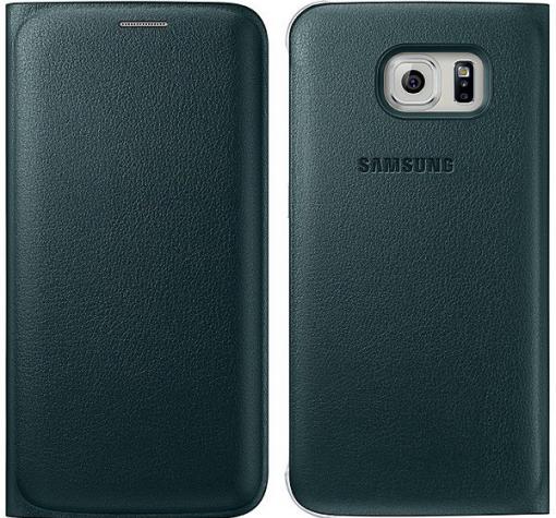 Оригинален кожен калъф Flip Cover Wallet / EF-WG925PGE за Samsung S6 Edge G925 - зелен