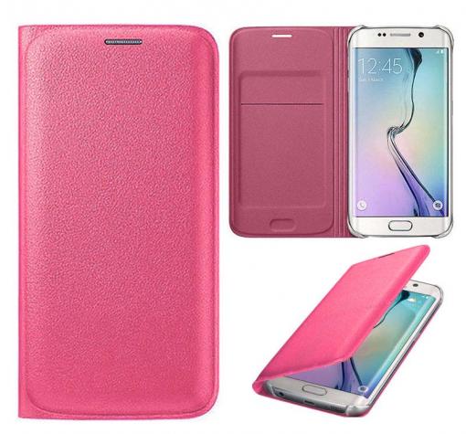 Кожен калъф Flip Cover тип тефтер за Samsung S6 Edge G925 - розов