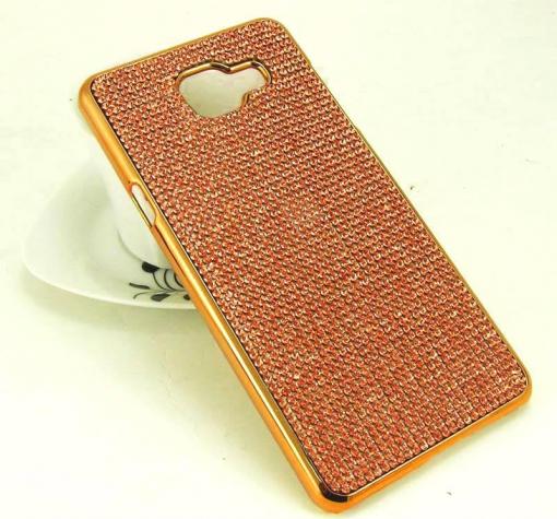 Луксозен силиконов калъф / гръб / TPU с камъни за Samsung A5 2016 A510 - Rose Gold