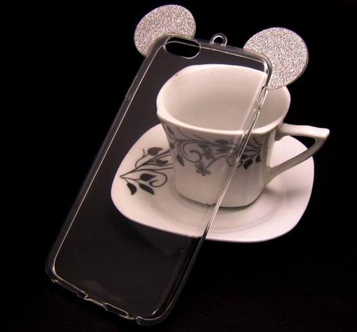 Луксозен силиконов калъф / гръб / TPU 3D за Apple iPhone 6 / iPhone 6S - прозрачен / миши ушички