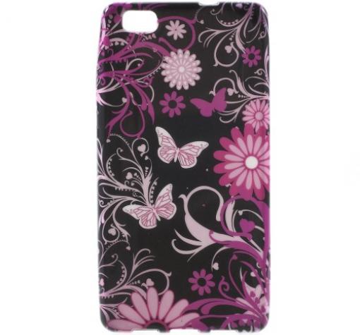 Луксозен силиконов калъф / гръб / TPU за Huawei Ascend P8 Lite / Huawei P8 Lite - черен / Flower and Butterfly