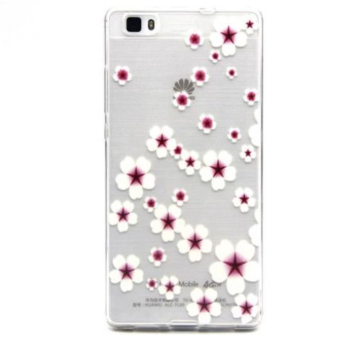 Ултра тънък силиконов калъф / гръб / TPU Ultra Thin за Huawei Ascend P8 Lite / Huawei P8 Lite - прозрачен / бели цветя
