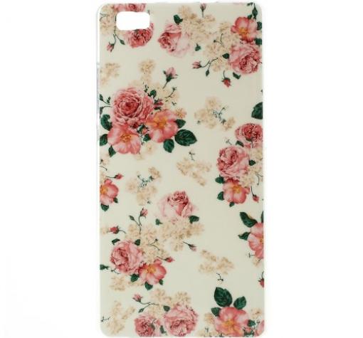 Луксозен силиконов калъф / гръб / TPU за Huawei Ascend P8 Lite / Huawei P8 Lite - бял / рози